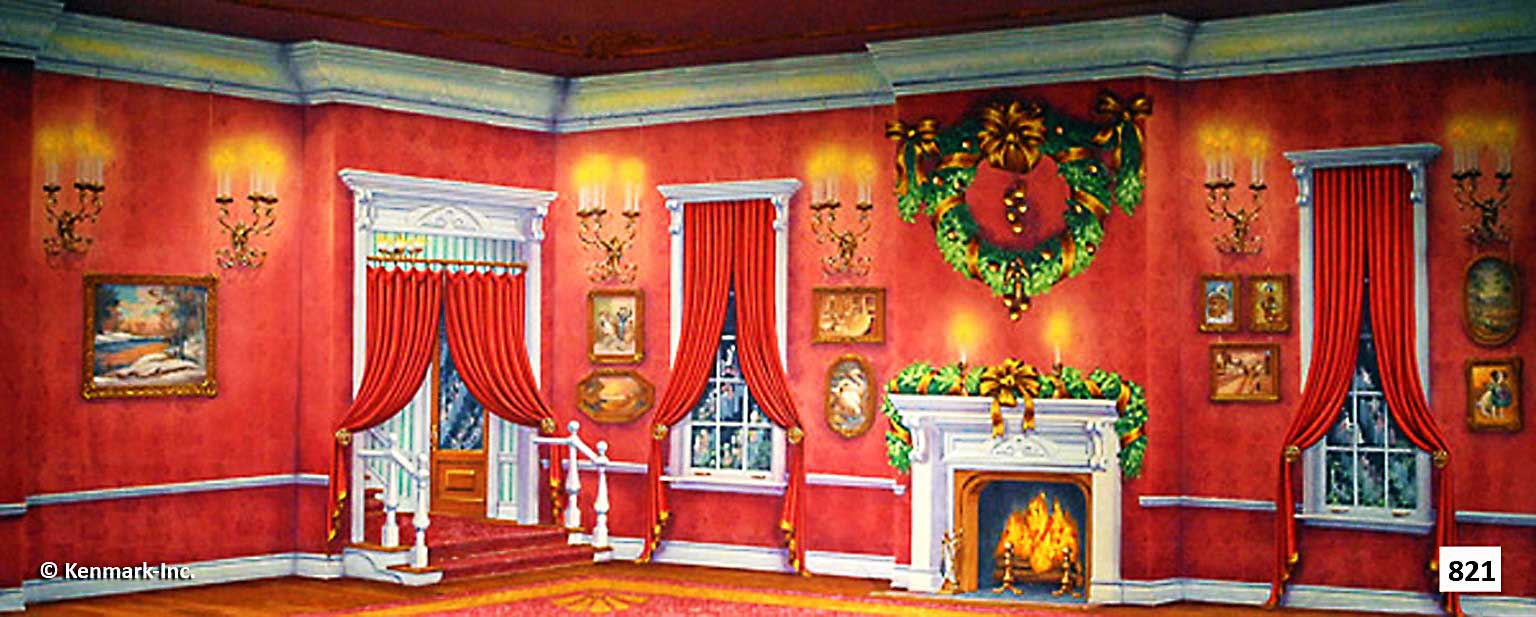 D821 Red Victorian Living Room